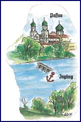 Zeichnung mit Dom Passau und Ingling